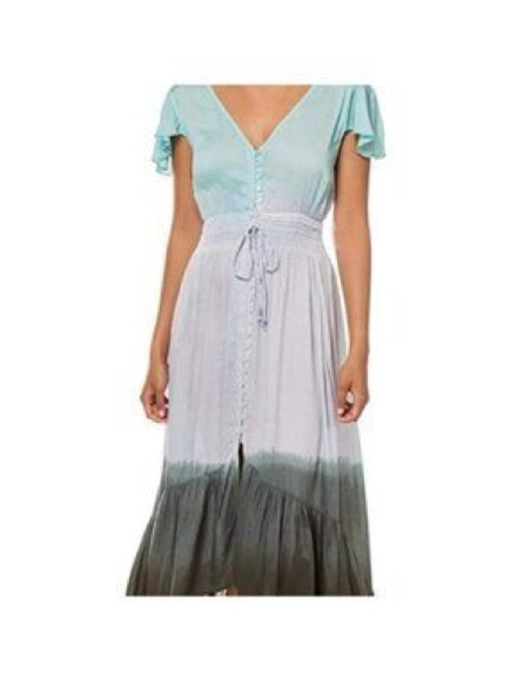 V-Neck Ombre Midi Dress in Mint, Gray and Black